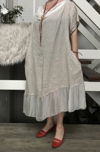 Lniana sukienka Moonshine Fashion z jedwabnymi wstawkami