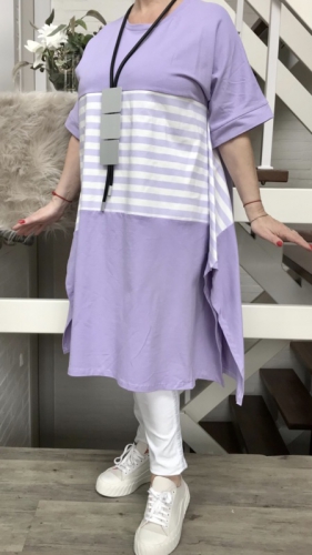 Sukienka / tunika w kolorze liliowym z wstawką w paski, Made in Italy