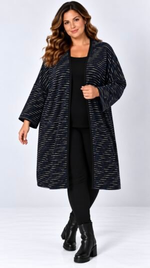 elegancka stylizacja w granatowe pasy