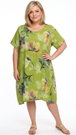 Promocje bawełniano lniana sukienka mb germany z kieszeniami, model plus size