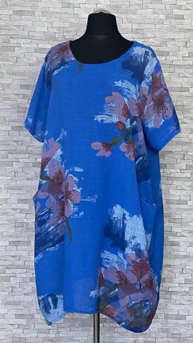 bawełniano lniana sukienka z kieszeniami, model plus size