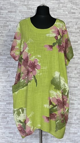 bawełniano lniana sukienka z kieszeniami, model plus size