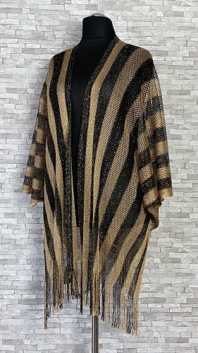 elegancka narzutka z frędzlami w złoto czarne pasy