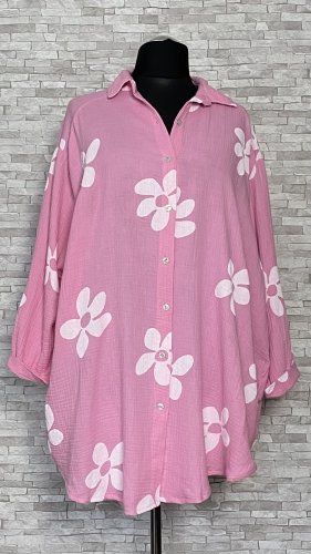 różowa bluzka / koszula damska w kwiaty
