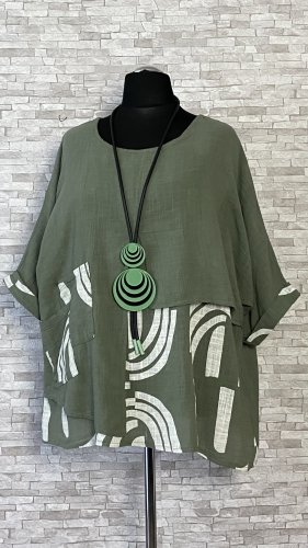 bawełniano lniana bluzka z dwuwarstwowym przodem