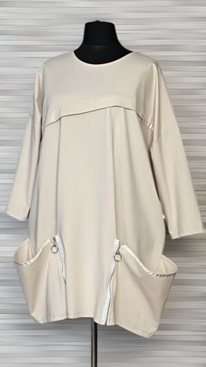 beżowa tunika z zamkami