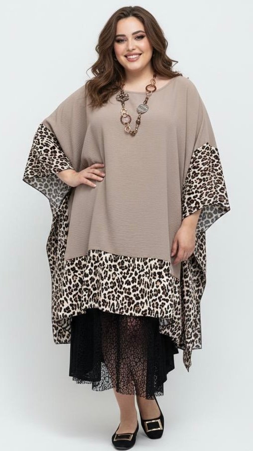 wiskozowe ponczo / tunika z panterką wiskozowe ponczo / tunika z panterką