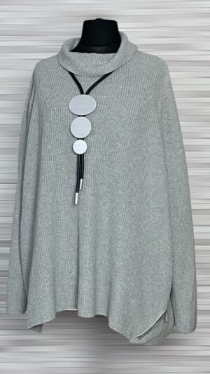 popielaty golf z ozdobnym zamkiem, duży rozmiar