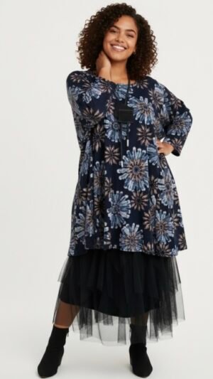 granatowa tunika new jersey fashion z kieszeniami