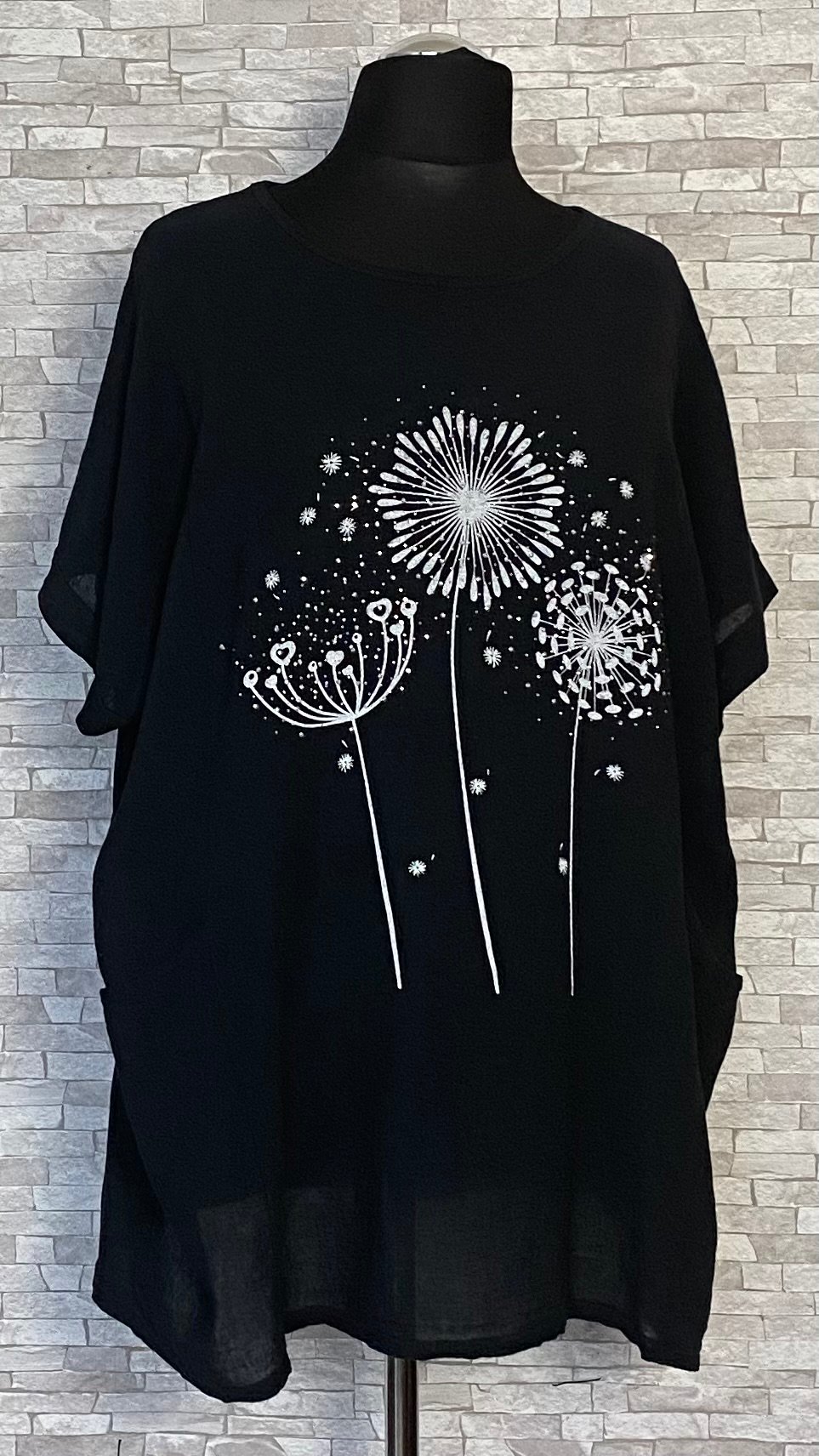 bawełniano lniana bluzka z cyrkoniami bawełniano lniana bluzka z cyrkoniami