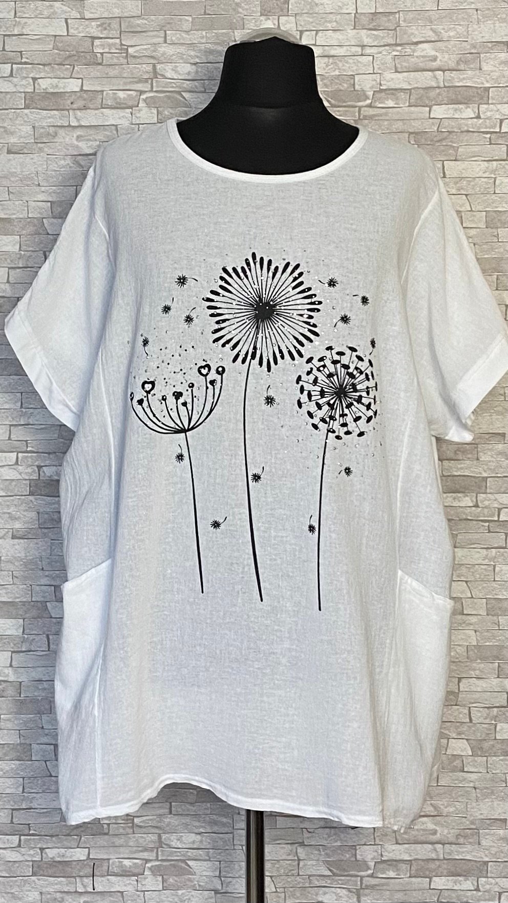 bawełniano lniana bluzka z cyrkoniami bawełniano lniana bluzka z cyrkoniami