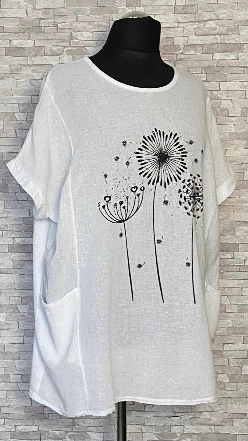 bawełniano lniana bluzka z cyrkoniami bawełniano lniana bluzka z cyrkoniami