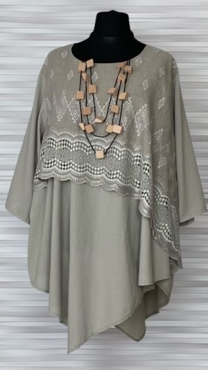 bawełniano lniana tunika moonshine mode z haftowaną koronką