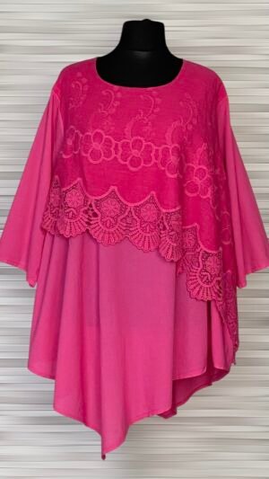 bawełniano lniana tunika moonshine mode z haftowaną koronką