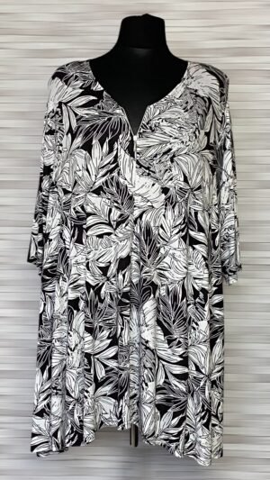 Home tunika new jersey fashion w biało czarne motywy liściaste