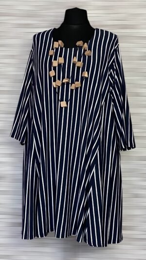 Home granatowa tunika new jersey fashion w białe paski