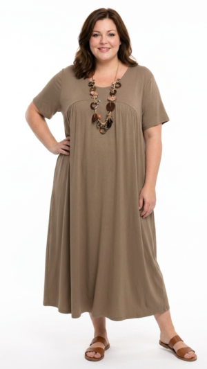 Home beżowa sukienka z krótkimi rękawami