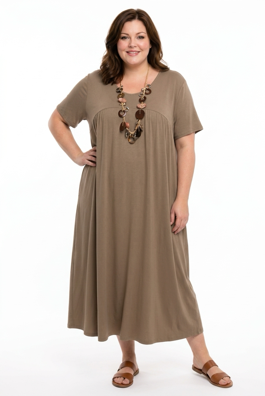 beżowa sukienka z krótkimi rękawami beżowa sukienka z krótkimi rękawami