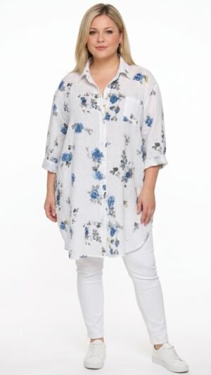 lniana bluzka / koszula damska w kwiaty