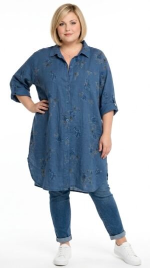 lniana bluzka / koszula damska w kwiaty, rozmiar 3