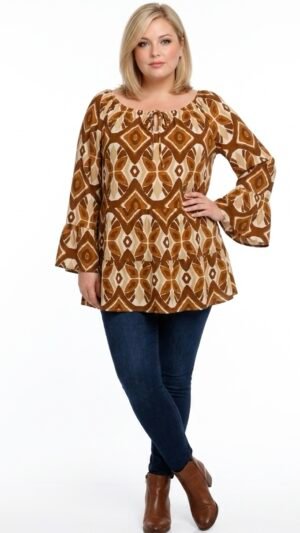 wiskozowa tunika z wiązaniem i gumką przy dekolcie