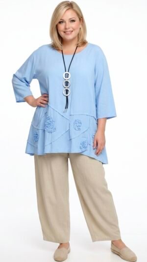 bawełniana tunika moonshine fashion z kwiatowymi aplikacjami