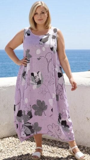 lniana sukienka moonshine fashion z kieszeniami
